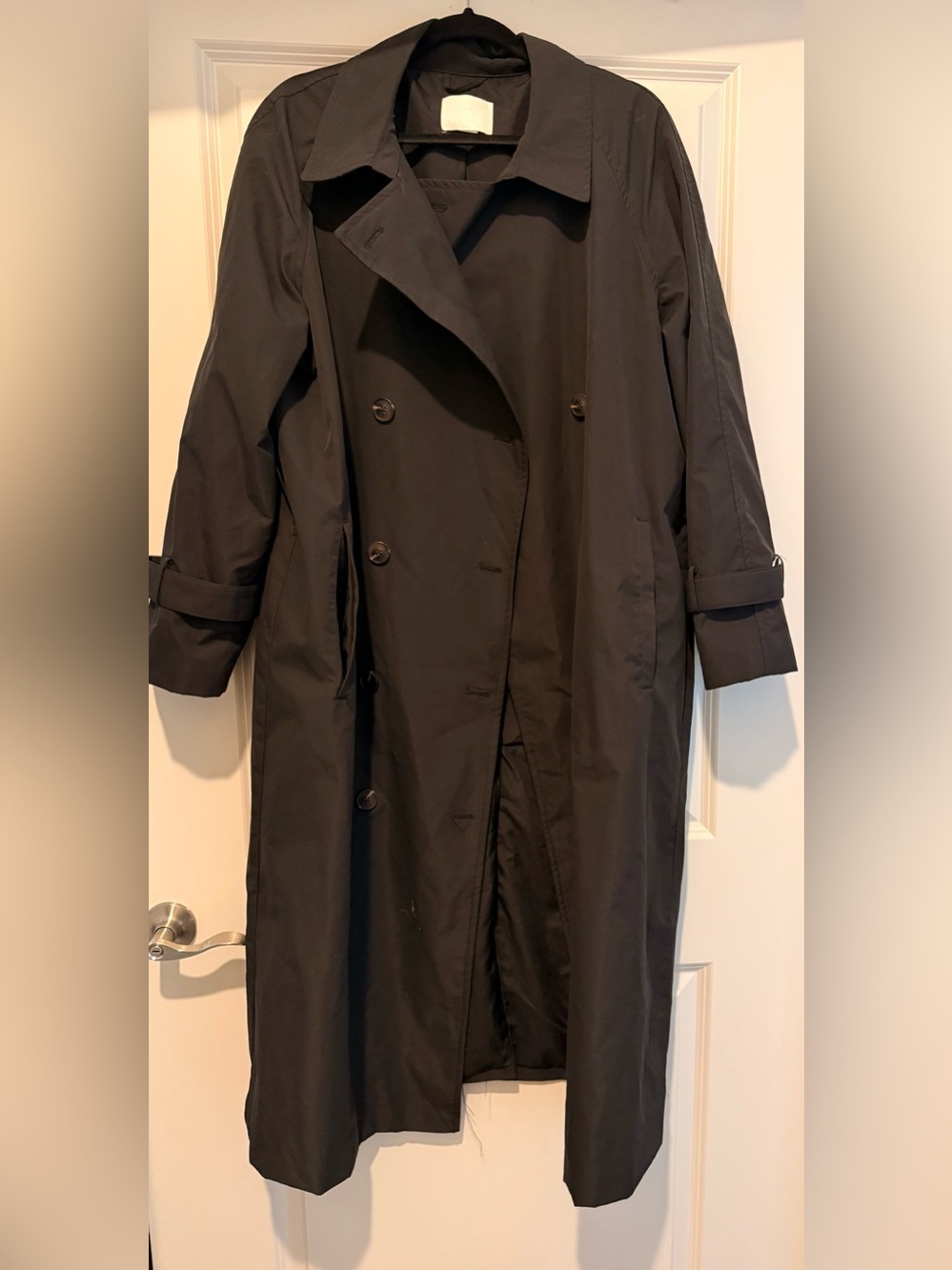 H&M Black Double-Breasted Trench Coat